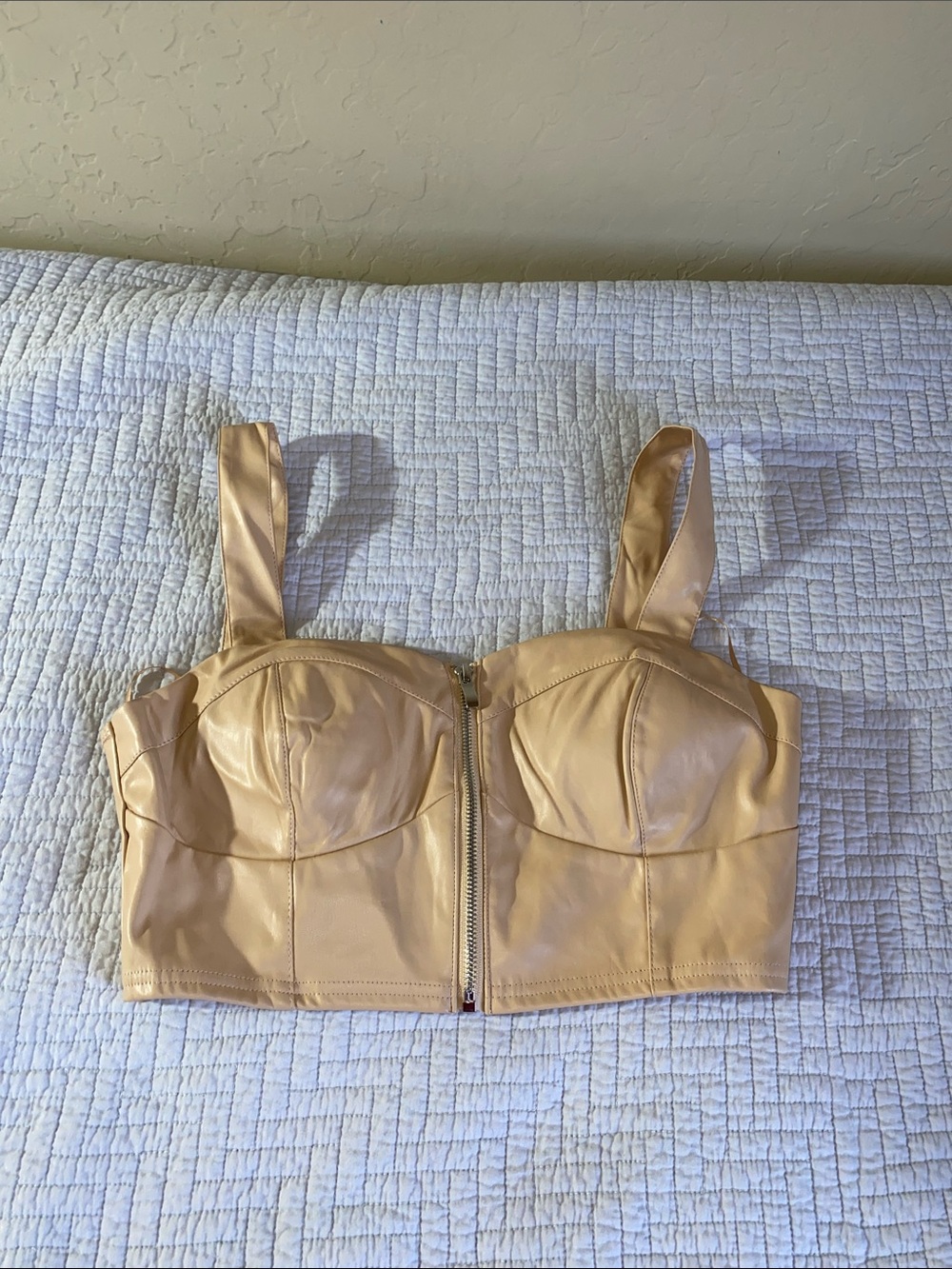 Nude Faux Leather Bustier Crop Top - Nude